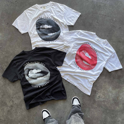 "HOLY LIPS" T-SHIRT - WHITE / BLACK